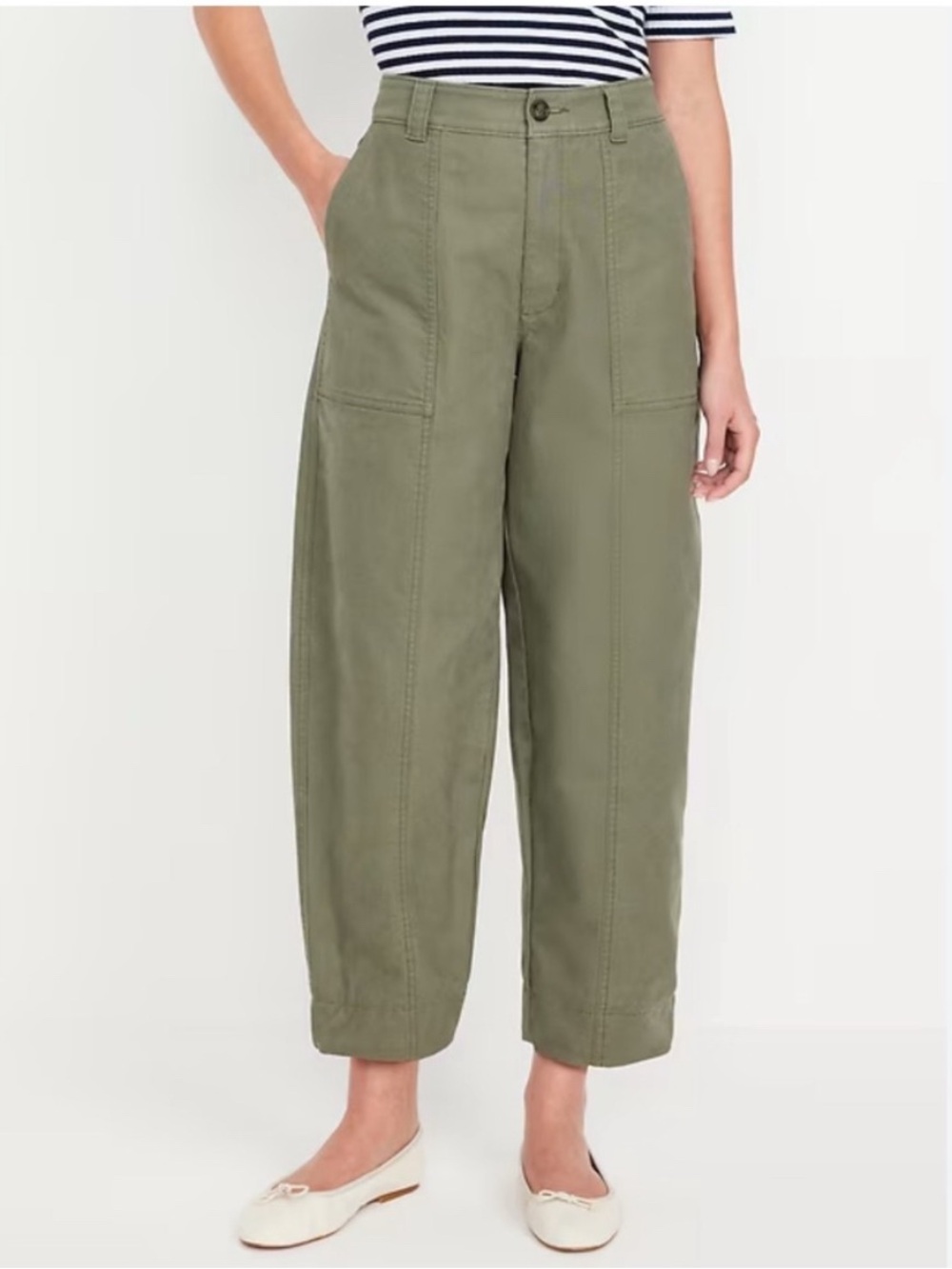 Old Navy Olive Green High-Rise Barrel Leg Cotton Stretch Utility Pant- 18